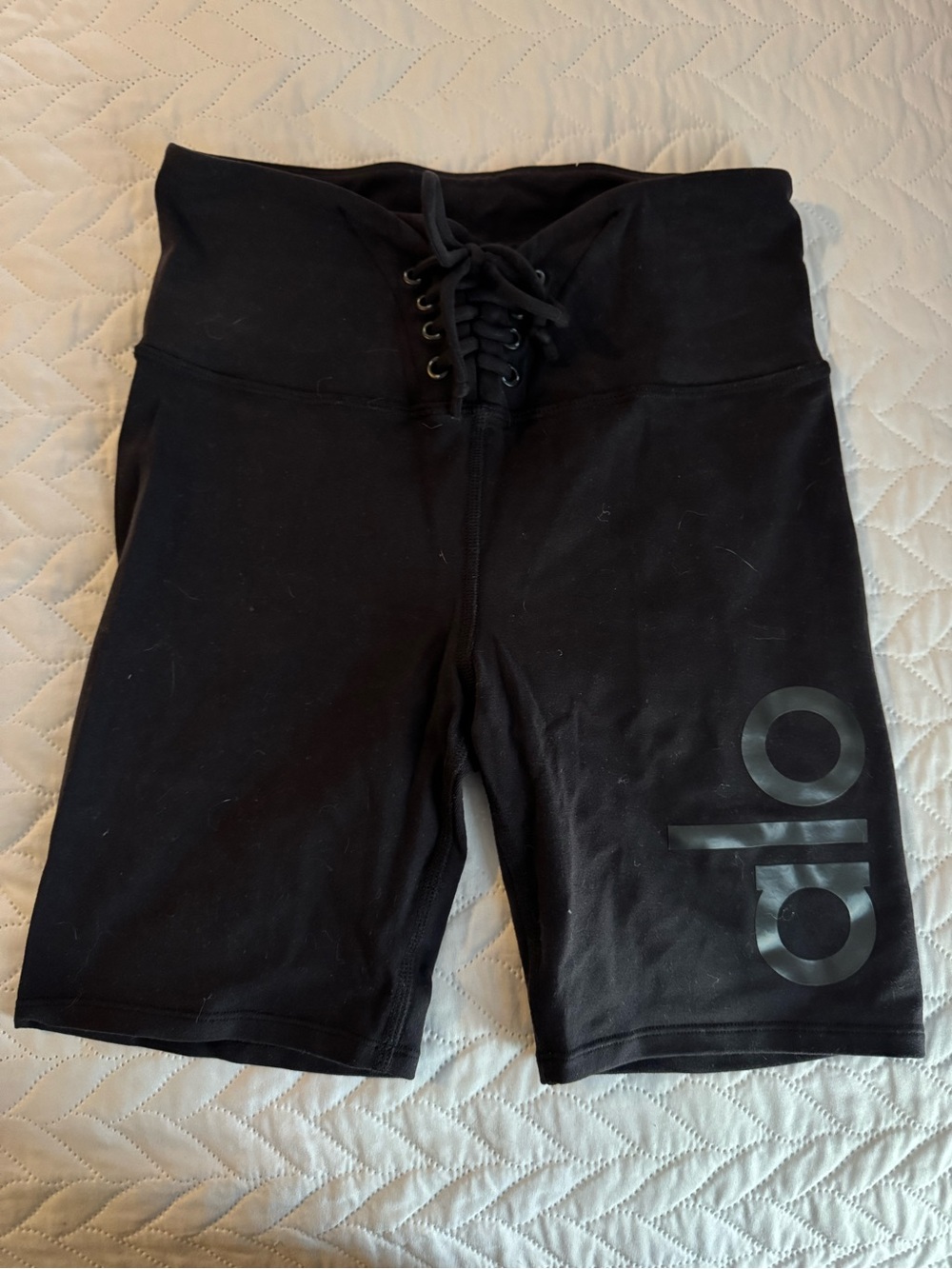 ALO Yoga Black Lace-Up High Waist Bike Shorts